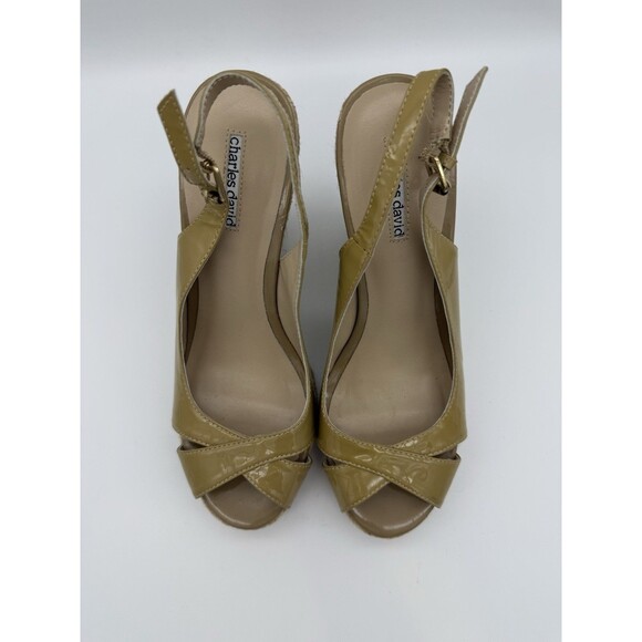 Vintage Charles David 4.75" Wedges Womens 8 Beige Espadrille Slingbacks Vacation - Picture 3 of 9